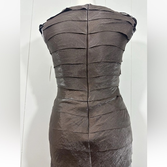 NWT Collection by DressBarn Sz 10 Brown Silver Metallic Layered Crepe Dress - Picture 8 of 13